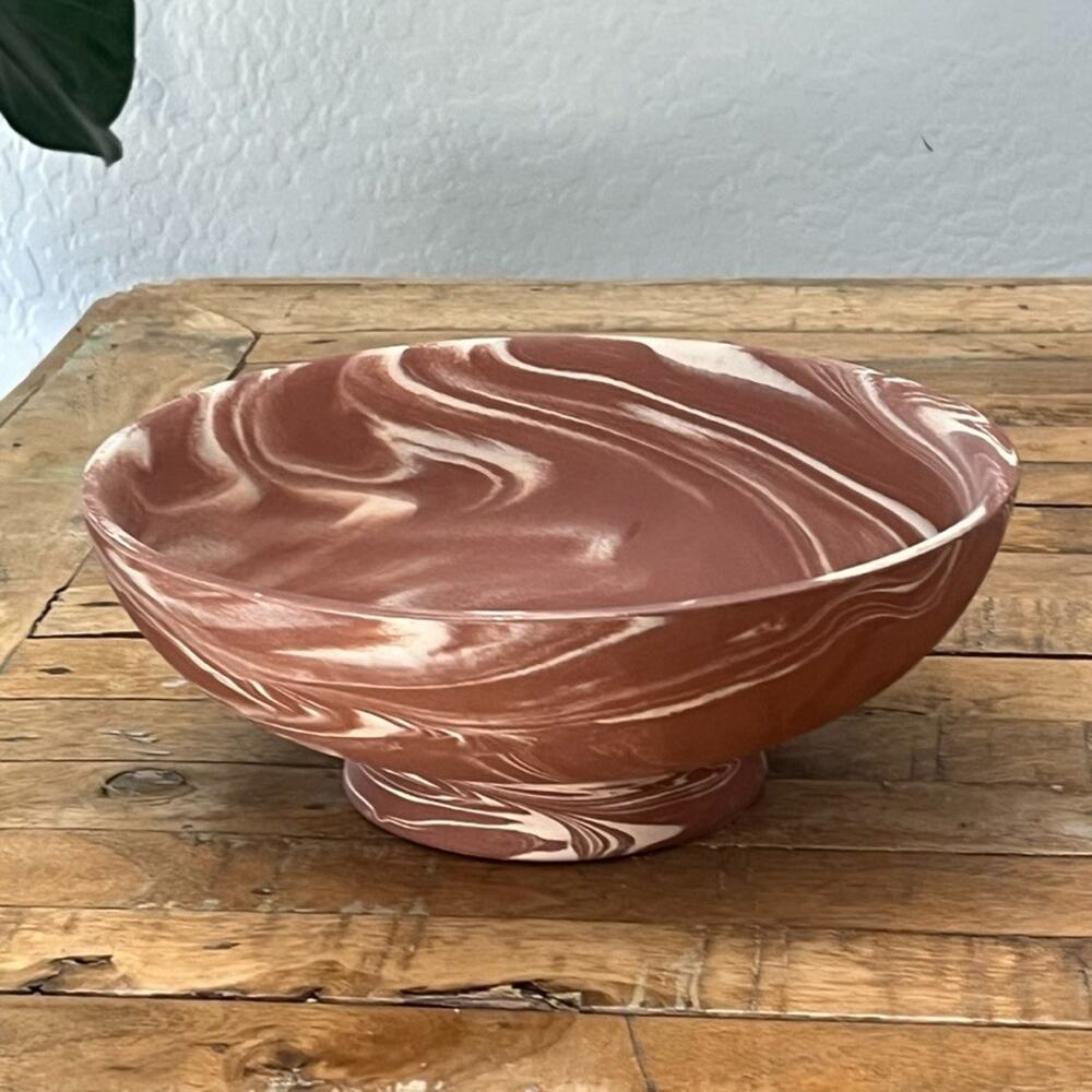 Threshold Decorative Ceramic Bowl 10" Raised Base Marbled Rust & Cream